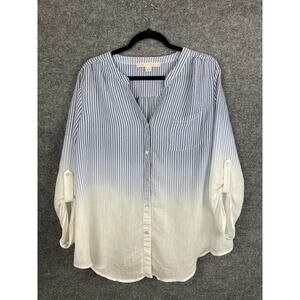 Good Days Only Top XL Blue and White Ombre Strips Roll-tab Sleeve